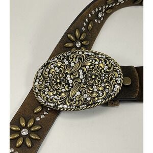 Nocona Women's Western Genuine Brown Distressed Leather Belt Small S Embellished